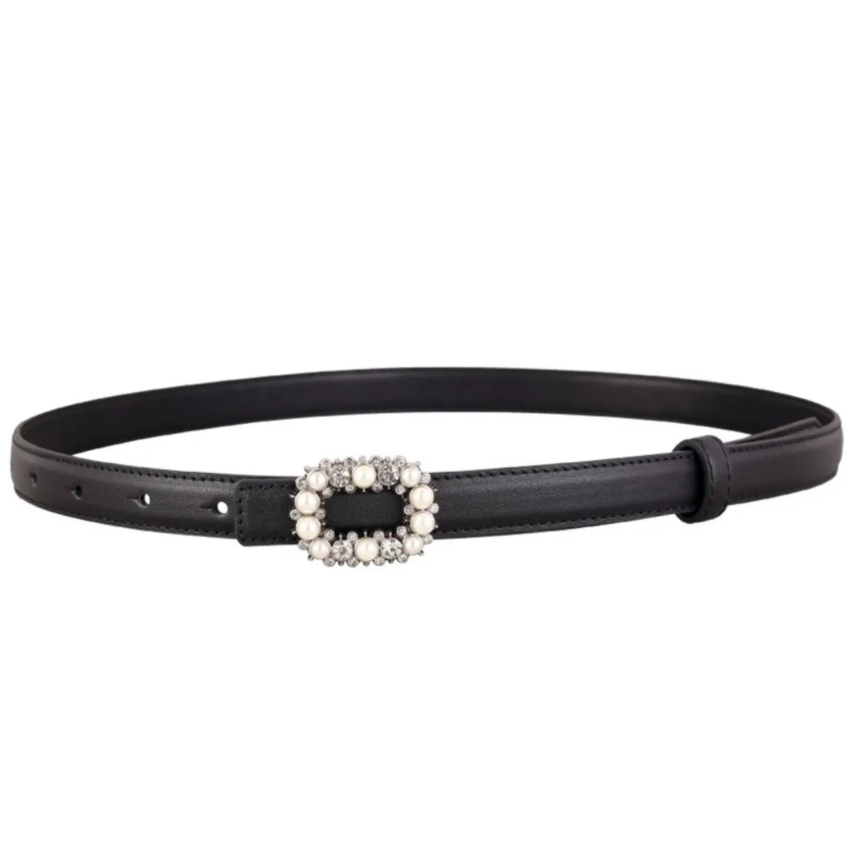 Pearl Buckle Leather Belt by Trendsi