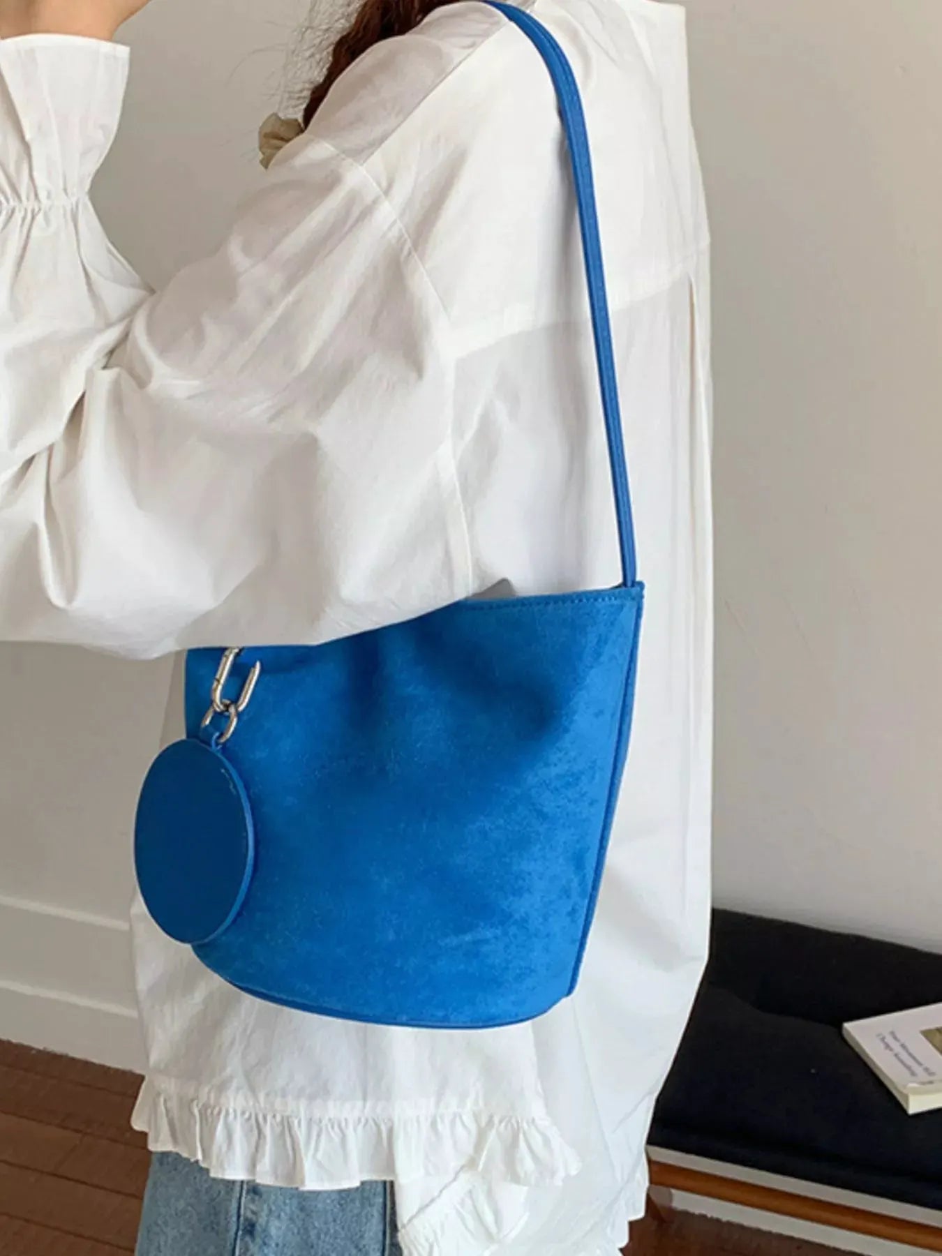 Suede Solid Color Bucket Bag by Partner Label