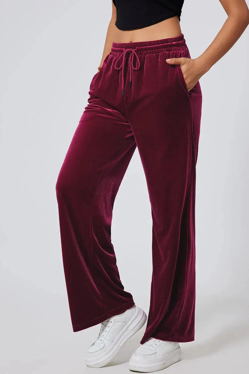 Drawstring Waist Wide Leg Active Pants by Partner Label