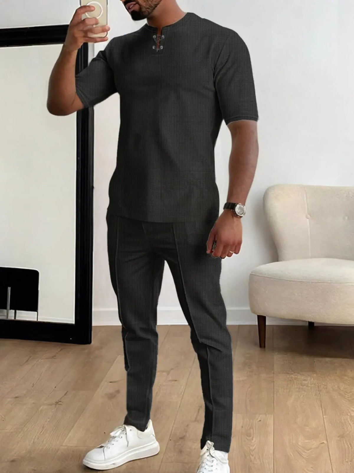 Men's Full Size Casual Short-Sleeve Top and Pants Set Plus Size by Trendsi