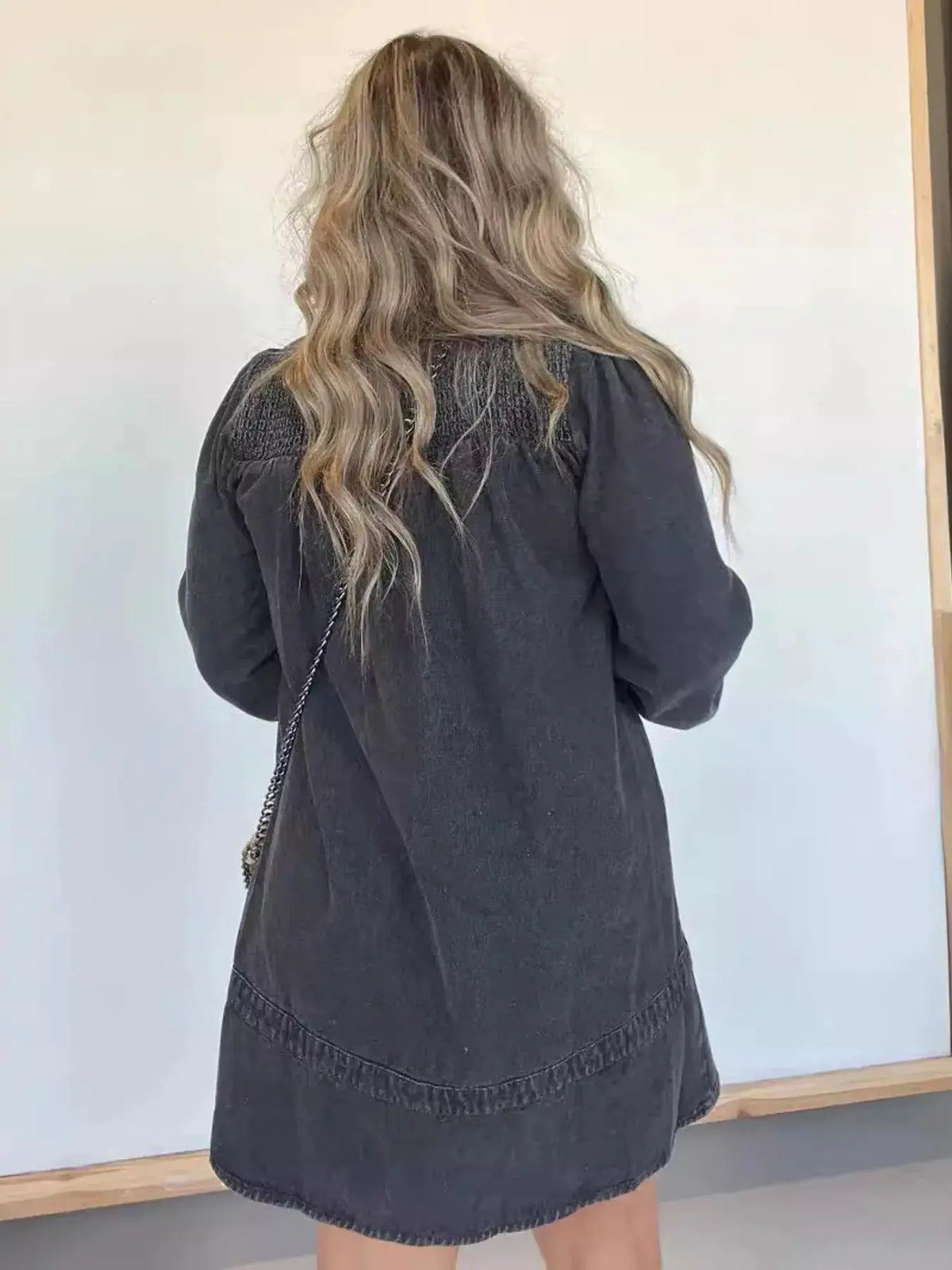 Full Size Button Front Long Sleeve Denim Dress Plus Size by Partner Label