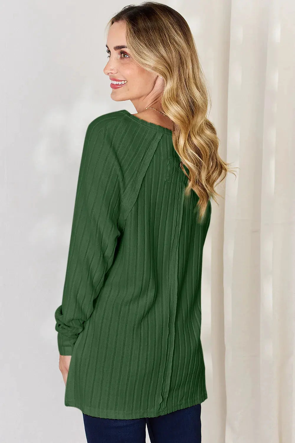 Basic Bae Full Size Ribbed Round Neck Slit T‑Shirt | Partner Labels Selection by Partner Label