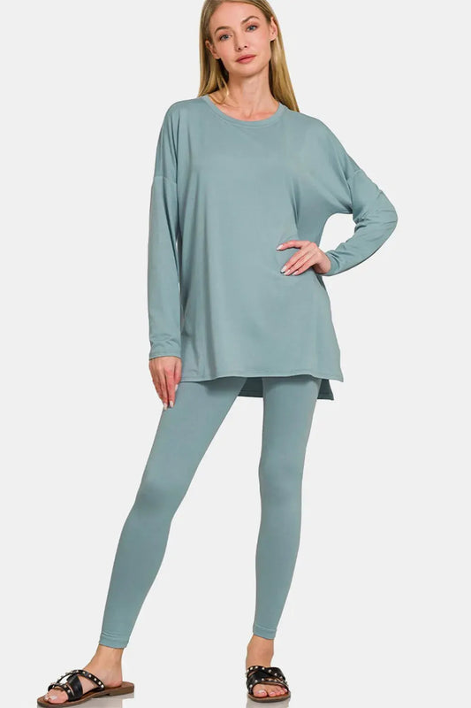 Zenana Full Size Brushed Microfiber Top and Leggings Lounge Set by Zenana