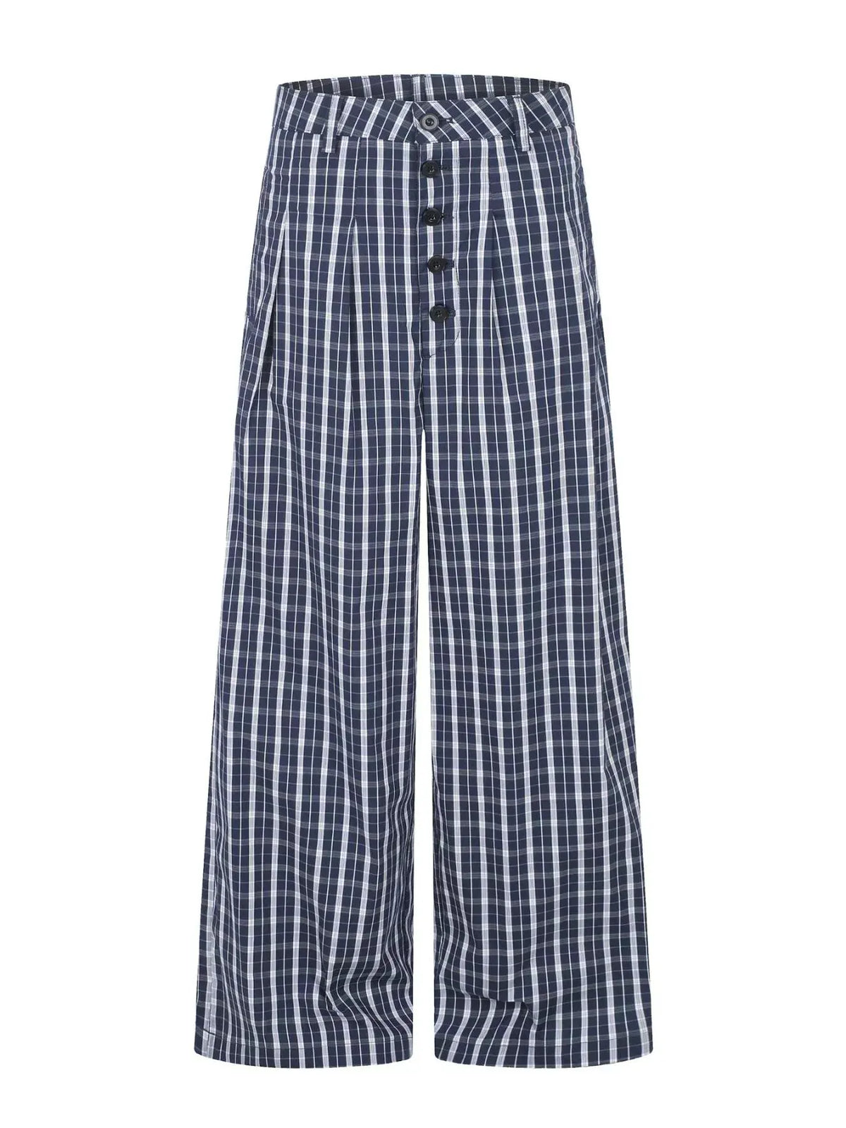 Men's Wide Leg Plaid Button-Front Pants by Trendsi