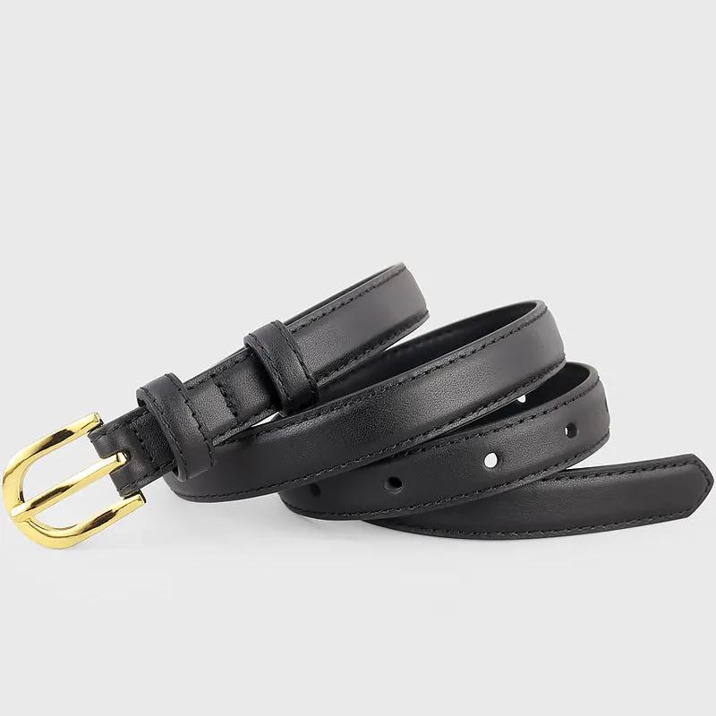 Leather Belt with Golden Buckle by Trendsi