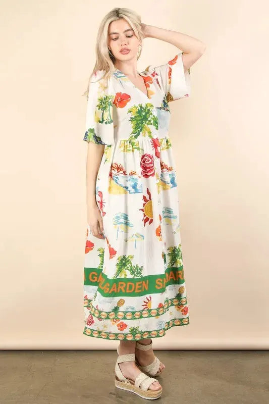 VERY J Button Down Printed Midi Dress by Very J