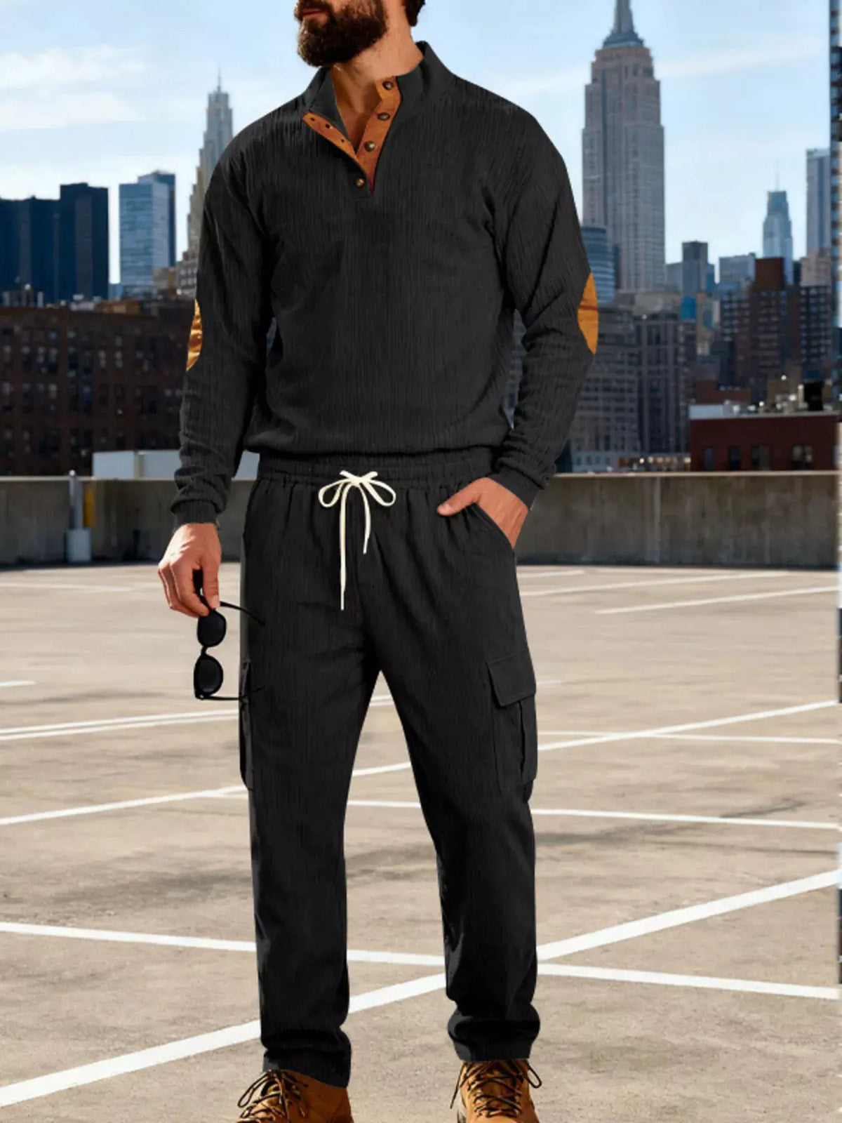 Men's Full Size Casual Button Detail Top and Pants Set Plus Size by Trendsi