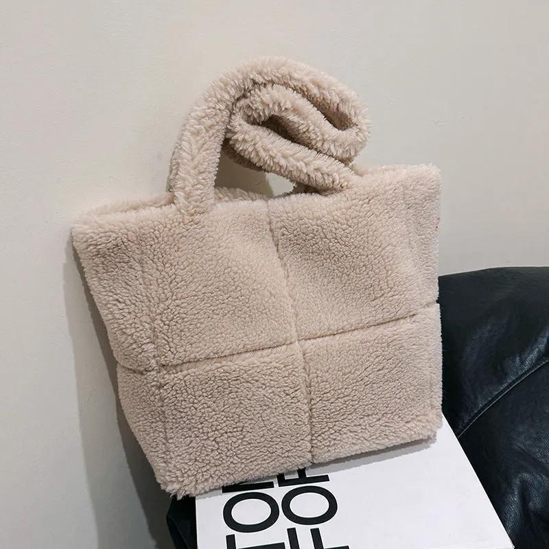 Women's Designer Luxury Plush Bag Winter Fashion Cute Tote Handbags Large Capacity Portable Single Shoulder Furry Bags by Maiden-Art