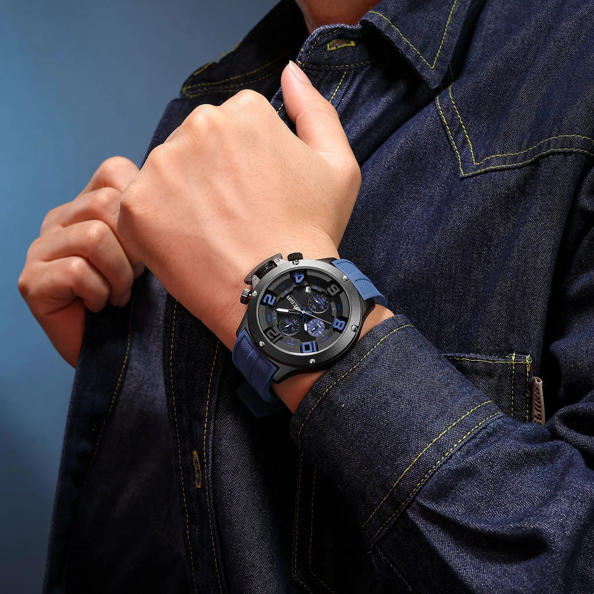 MEGIR Relogio Masculino Luxury Quartz Watch for Men Yellow Silicone Strap Military Sport WristWatch Chronograph with Auto Date 8115 by MEGIR WATCH GROUP