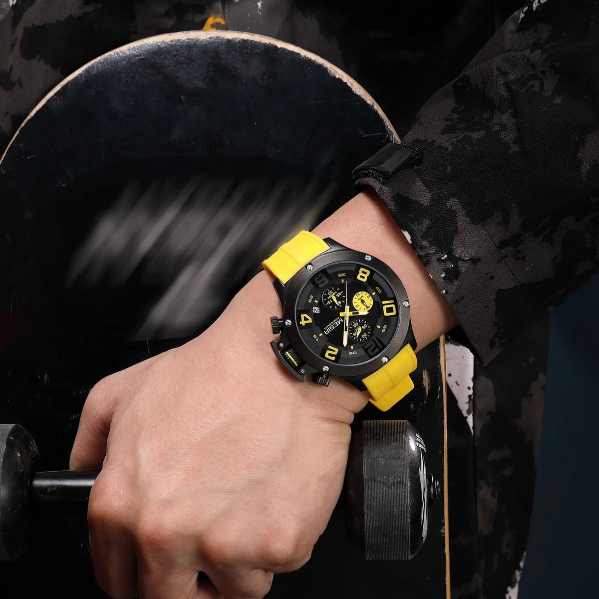 MEGIR Relogio Masculino Luxury Quartz Watch for Men Yellow Silicone Strap Military Sport WristWatch Chronograph with Auto Date 8115 by MEGIR WATCH GROUP