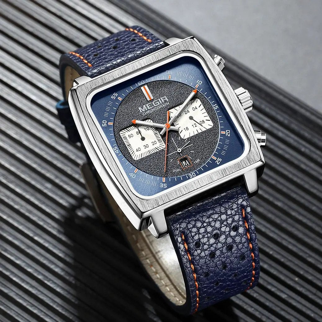 MEGIR Watches for Men Luxury Black Sports Casual Chronograph Waterproof Calendar Square Dial Wristwatches with Date Clock 2182 by MEGIR WATCH GROUP