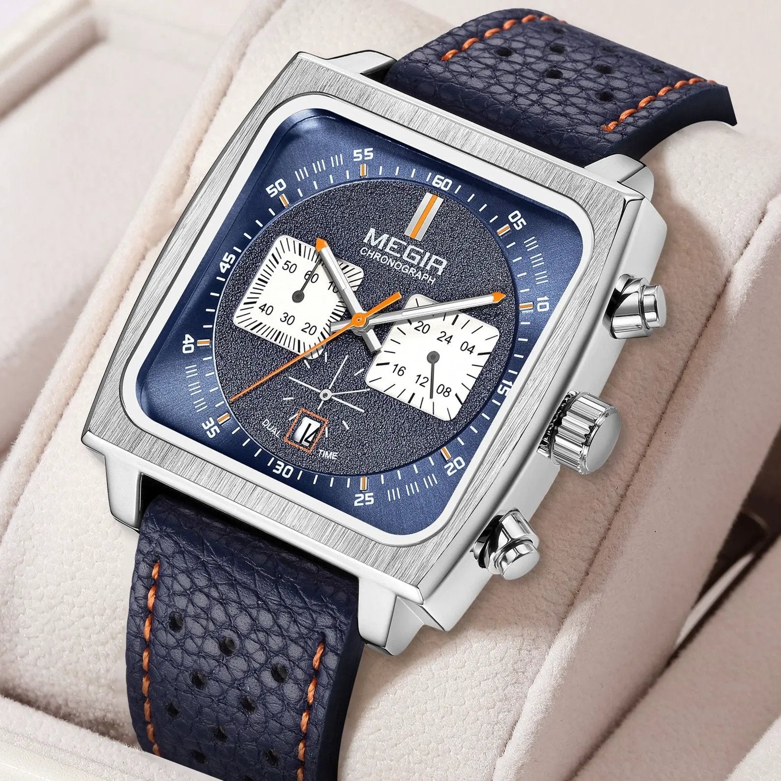 MEGIR Watches for Men Luxury Black Sports Casual Chronograph Waterproof Calendar Square Dial Wristwatches with Date Clock 2182 by MEGIR WATCH GROUP