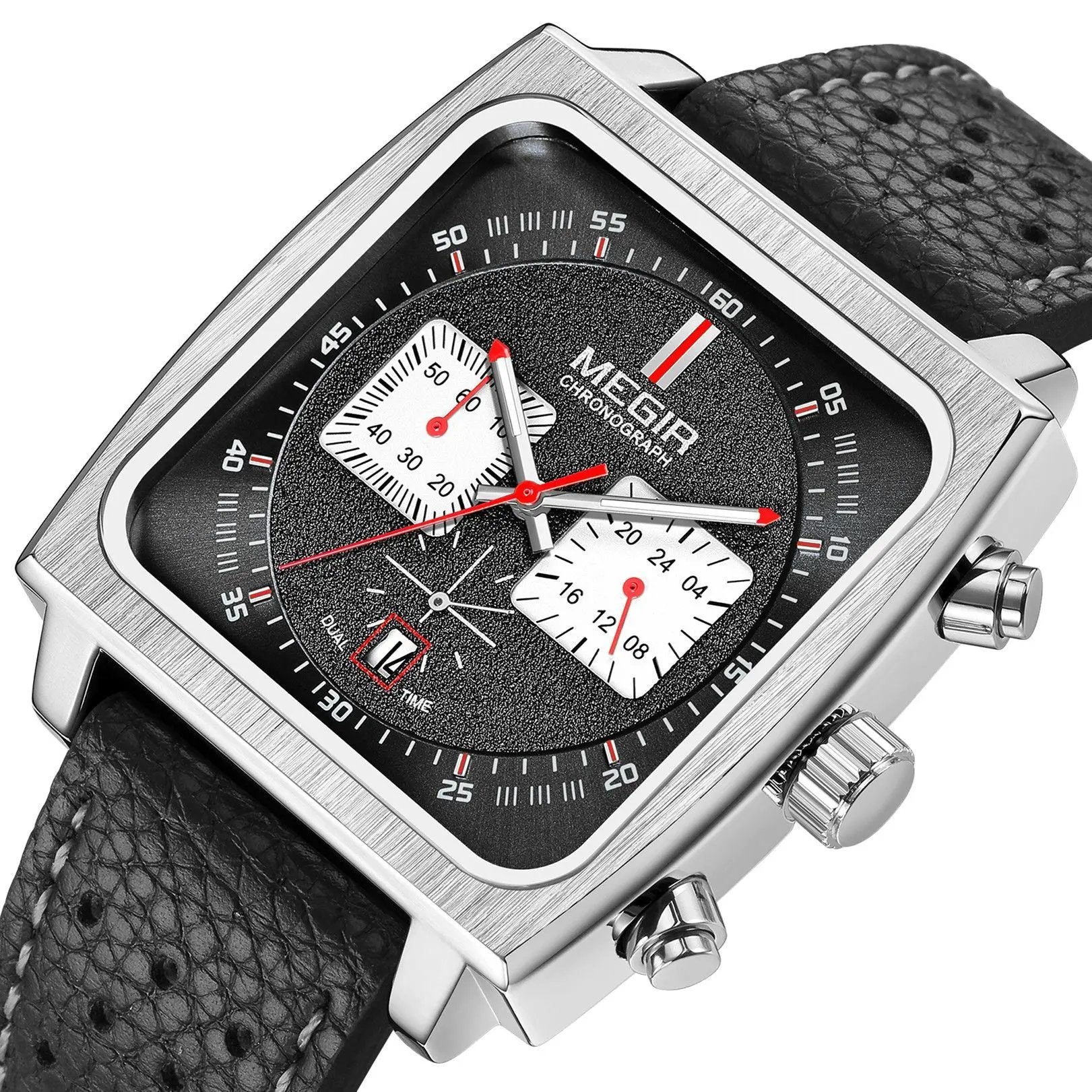 MEGIR Watches for Men Luxury Black Sports Casual Chronograph Waterproof Calendar Square Dial Wristwatches with Date Clock 2182 by MEGIR WATCH GROUP
