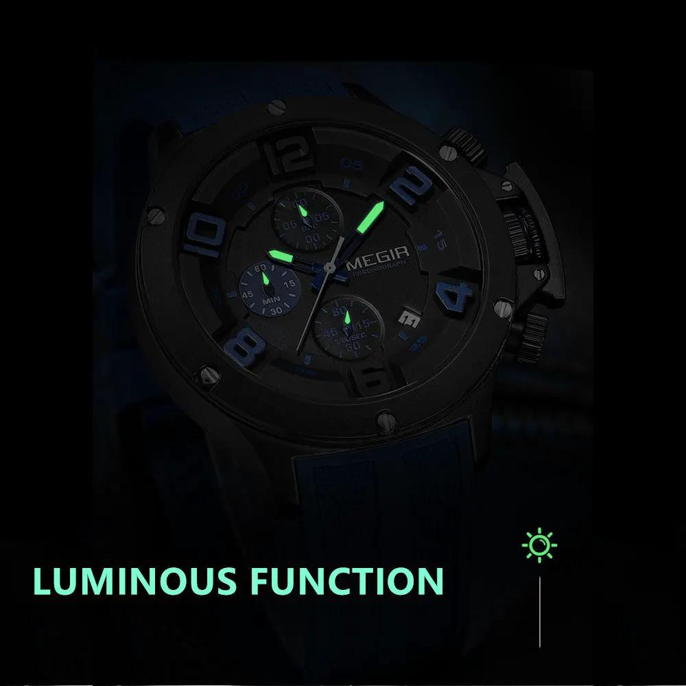 MEGIR Relogio Masculino Luxury Quartz Watch for Men Yellow Silicone Strap Military Sport WristWatch Chronograph with Auto Date 8115 by MEGIR WATCH GROUP
