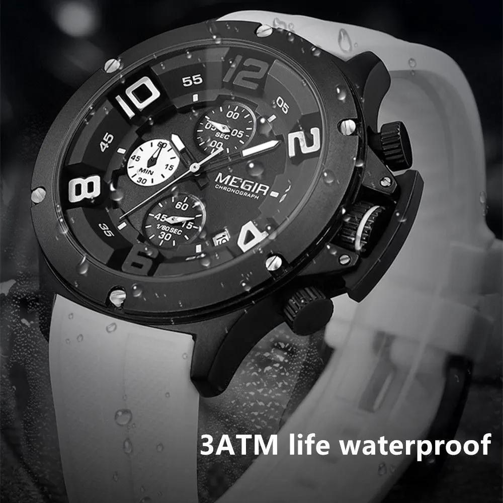 MEGIR Relogio Masculino Luxury Quartz Watch for Men Yellow Silicone Strap Military Sport WristWatch Chronograph with Auto Date 8115 by MEGIR WATCH GROUP