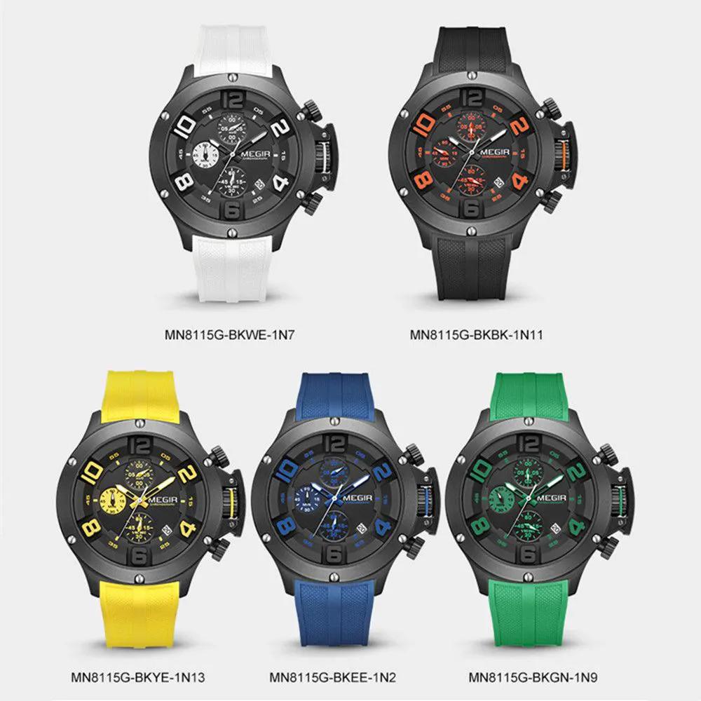 MEGIR Relogio Masculino Luxury Quartz Watch for Men Yellow Silicone Strap Military Sport WristWatch Chronograph with Auto Date 8115 by MEGIR WATCH GROUP