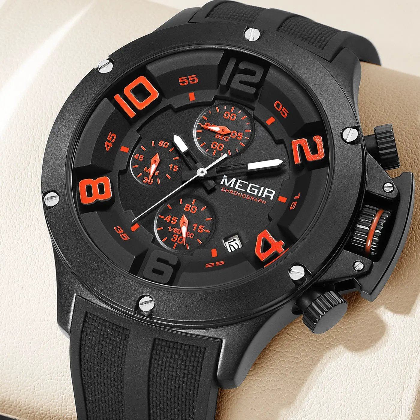 MEGIR Relogio Masculino Luxury Quartz Watch for Men Yellow Silicone Strap Military Sport WristWatch Chronograph with Auto Date 8115 by MEGIR WATCH GROUP
