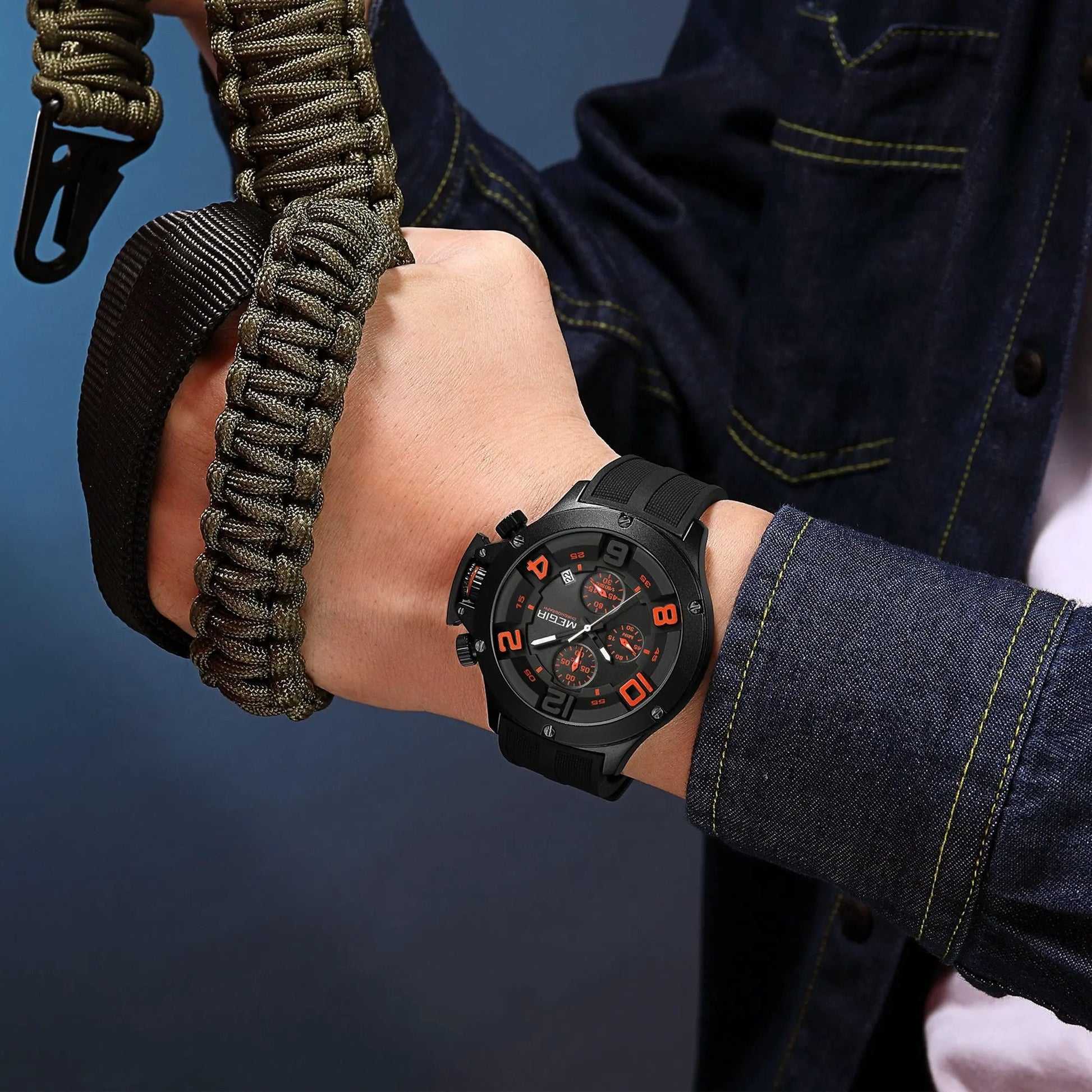 MEGIR Relogio Masculino Luxury Quartz Watch for Men Yellow Silicone Strap Military Sport WristWatch Chronograph with Auto Date 8115 by MEGIR WATCH GROUP