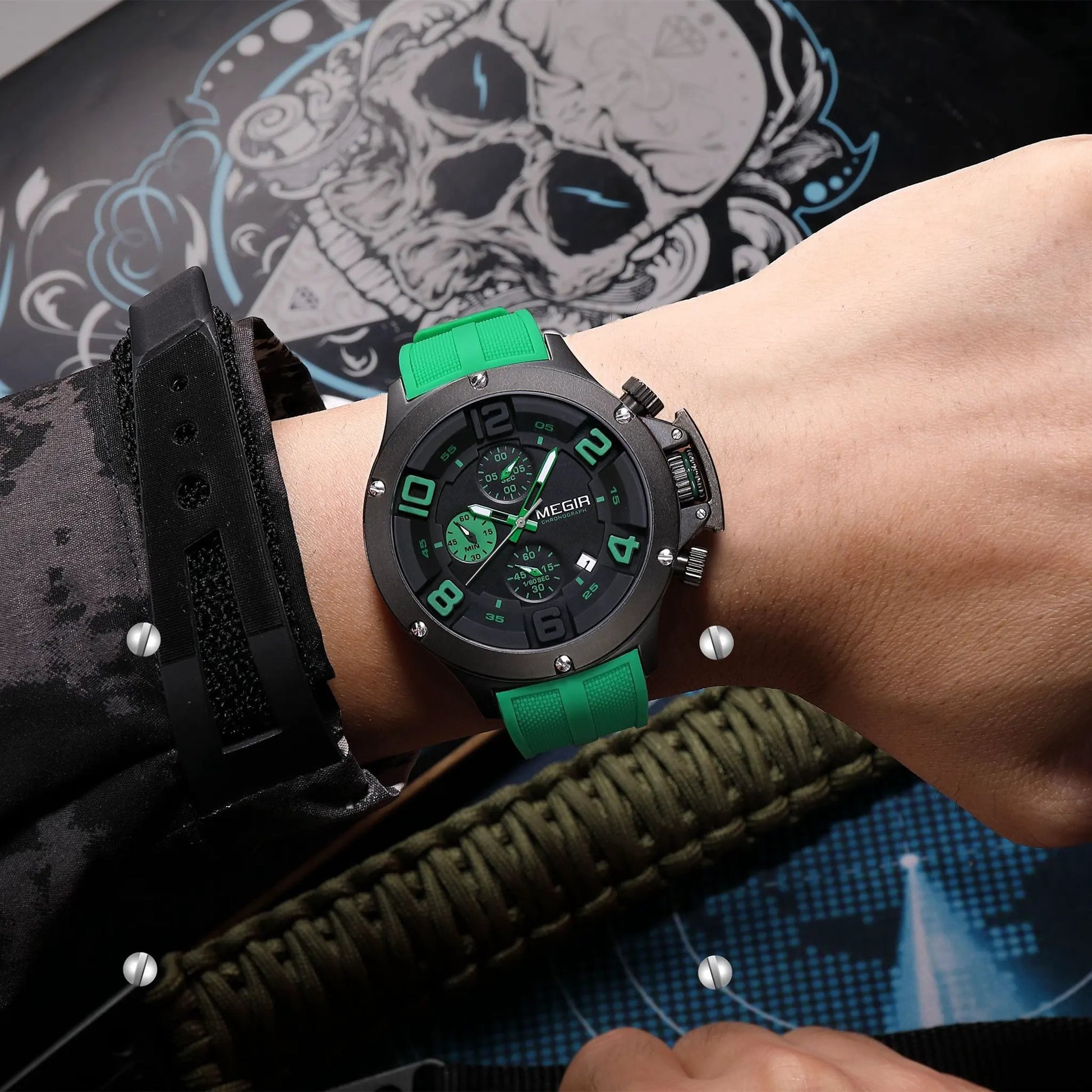 MEGIR Relogio Masculino Luxury Quartz Watch for Men Yellow Silicone Strap Military Sport WristWatch Chronograph with Auto Date 8115 by MEGIR WATCH GROUP