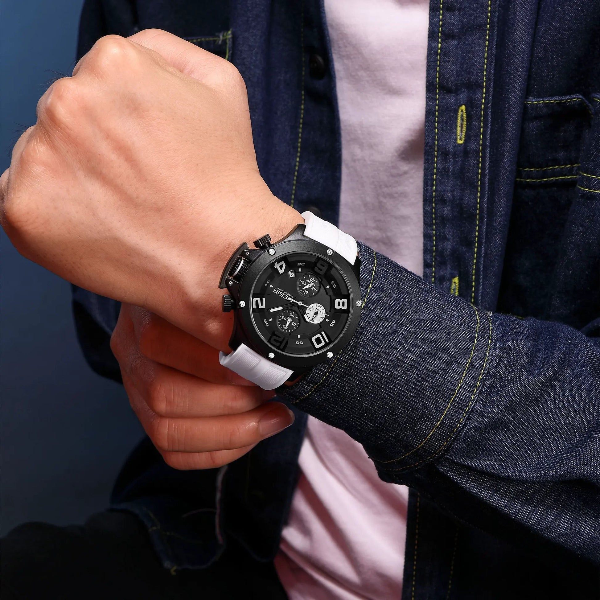 MEGIR Relogio Masculino Luxury Quartz Watch for Men Yellow Silicone Strap Military Sport WristWatch Chronograph with Auto Date 8115 by MEGIR WATCH GROUP