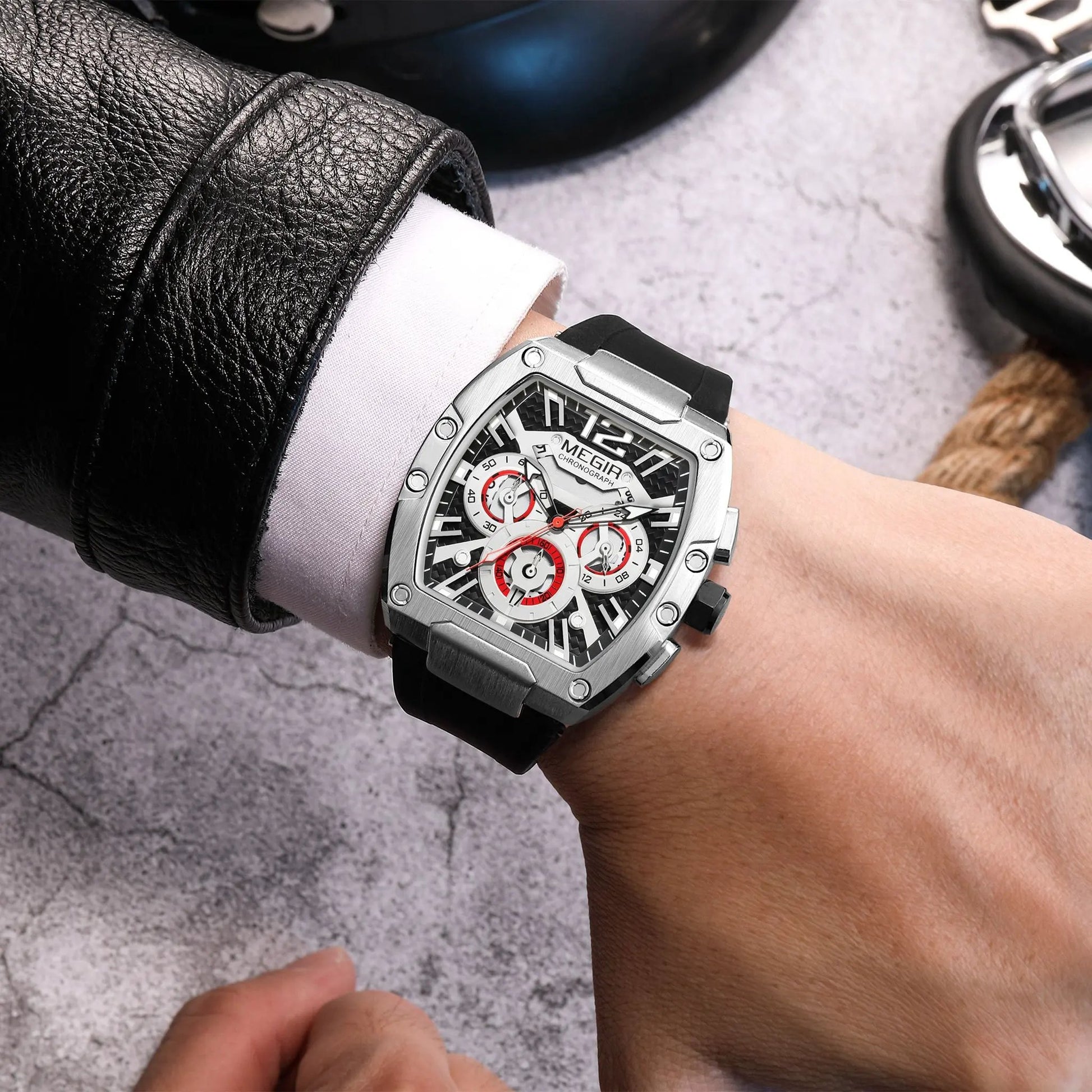 MEGIR Chronograph Luxury Sport Quartz Watch Men Waterproof Luminous Silicone Casual Big Dial Wristwatch Auto Date Reloj Hombre 8112 by MEGIR WATCH GROUP