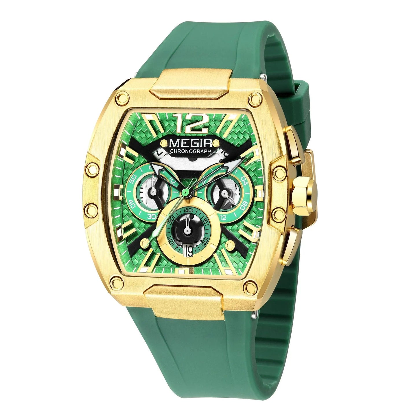 MEGIR Chronograph Luxury Sport Quartz Watch Men Waterproof Luminous Silicone Casual Big Dial Wristwatch Auto Date Reloj Hombre 8112 by MEGIR WATCH GROUP