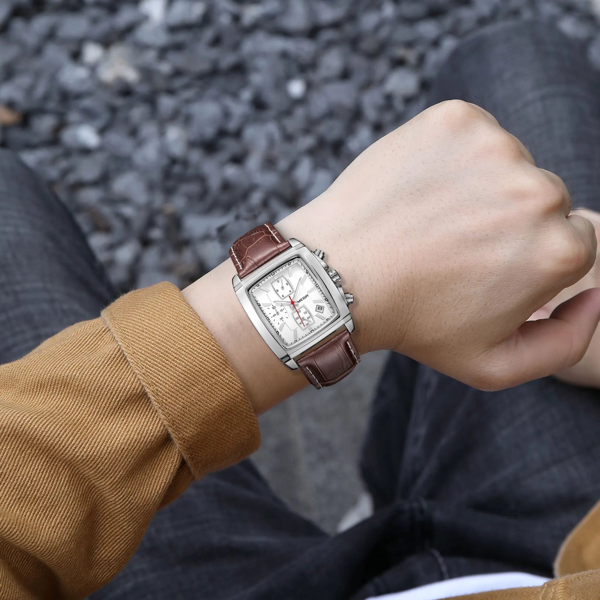 MEGIR Watch Men Business Wristwatch Rectangle Quartz Military Watches Waterproof Luminous Leather Strap Sport Casual Clock Reloj Hombre 2028 by MEGIR WATCH GROUP