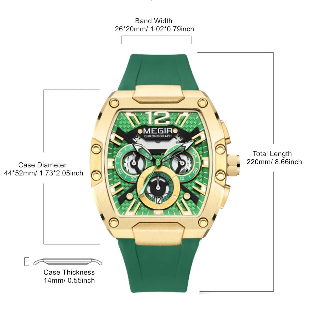 MEGIR Chronograph Luxury Sport Quartz Watch Men Waterproof Luminous Silicone Casual Big Dial Wristwatch Auto Date Reloj Hombre 8112 by MEGIR WATCH GROUP