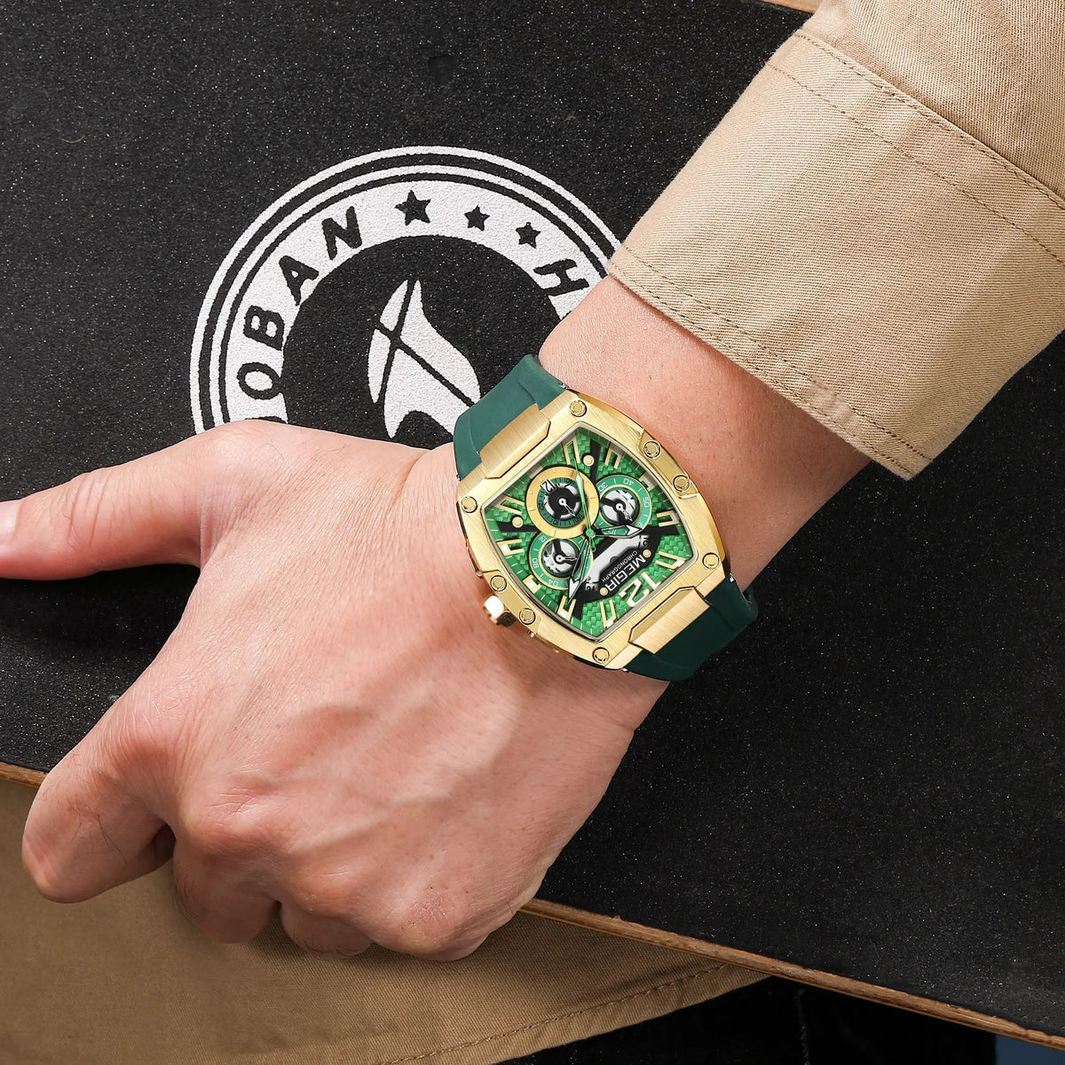 MEGIR Chronograph Luxury Sport Quartz Watch Men Waterproof Luminous Silicone Casual Big Dial Wristwatch Auto Date Reloj Hombre 8112 by MEGIR WATCH GROUP