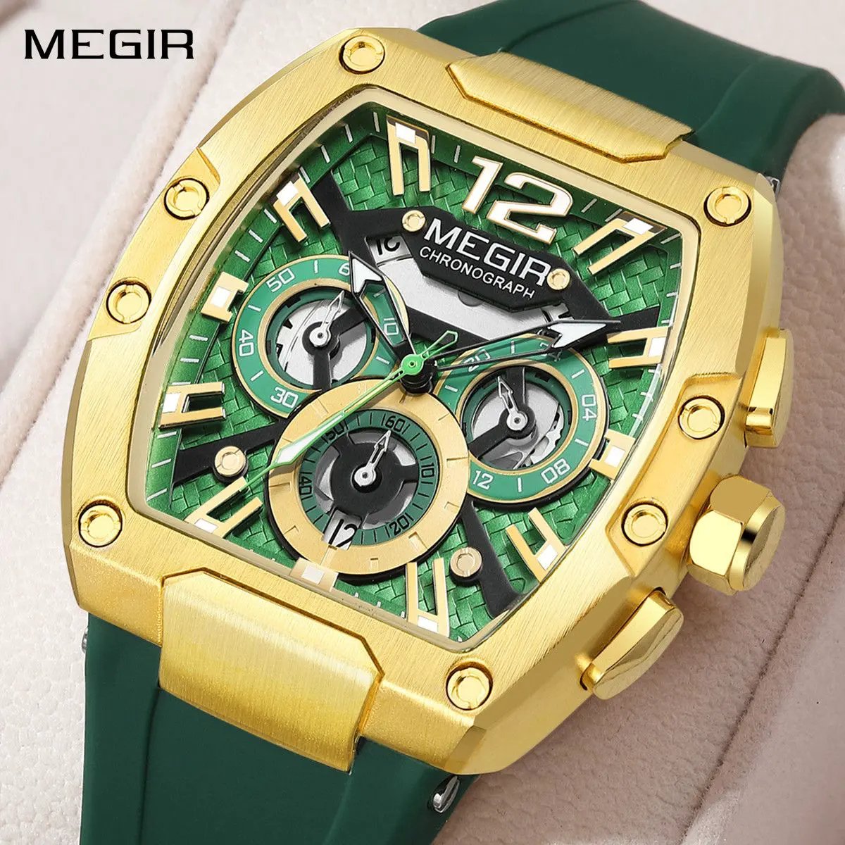 MEGIR Chronograph Luxury Sport Quartz Watch Men Waterproof Luminous Silicone Casual Big Dial Wristwatch Auto Date Reloj Hombre 8112 by MEGIR WATCH GROUP
