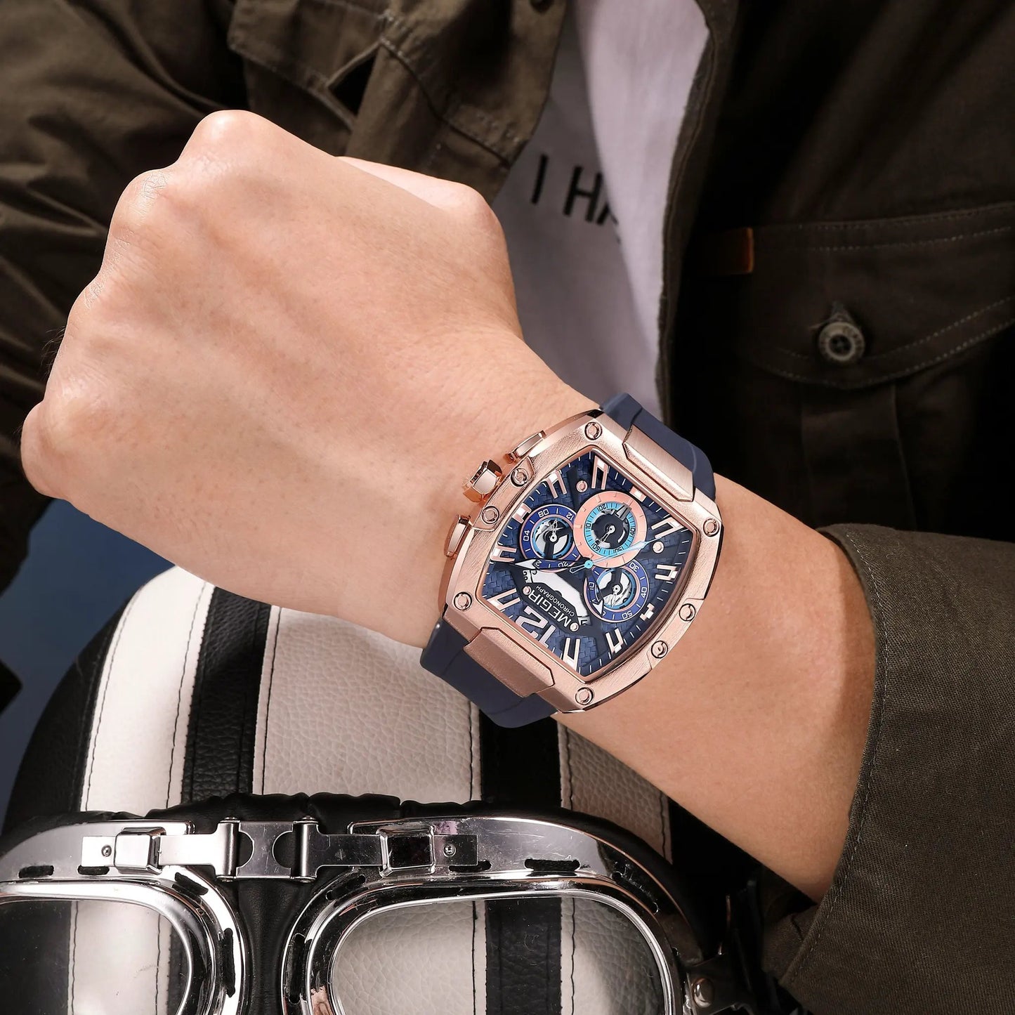 MEGIR Chronograph Luxury Sport Quartz Watch Men Waterproof Luminous Silicone Casual Big Dial Wristwatch Auto Date Reloj Hombre 8112 by MEGIR WATCH GROUP