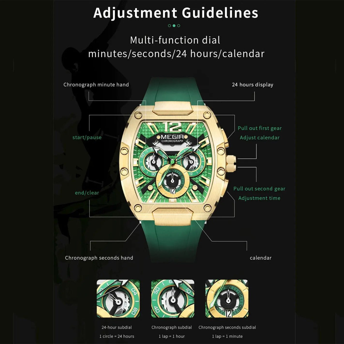 MEGIR Chronograph Luxury Sport Quartz Watch Men Waterproof Luminous Silicone Casual Big Dial Wristwatch Auto Date Reloj Hombre 8112 by MEGIR WATCH GROUP