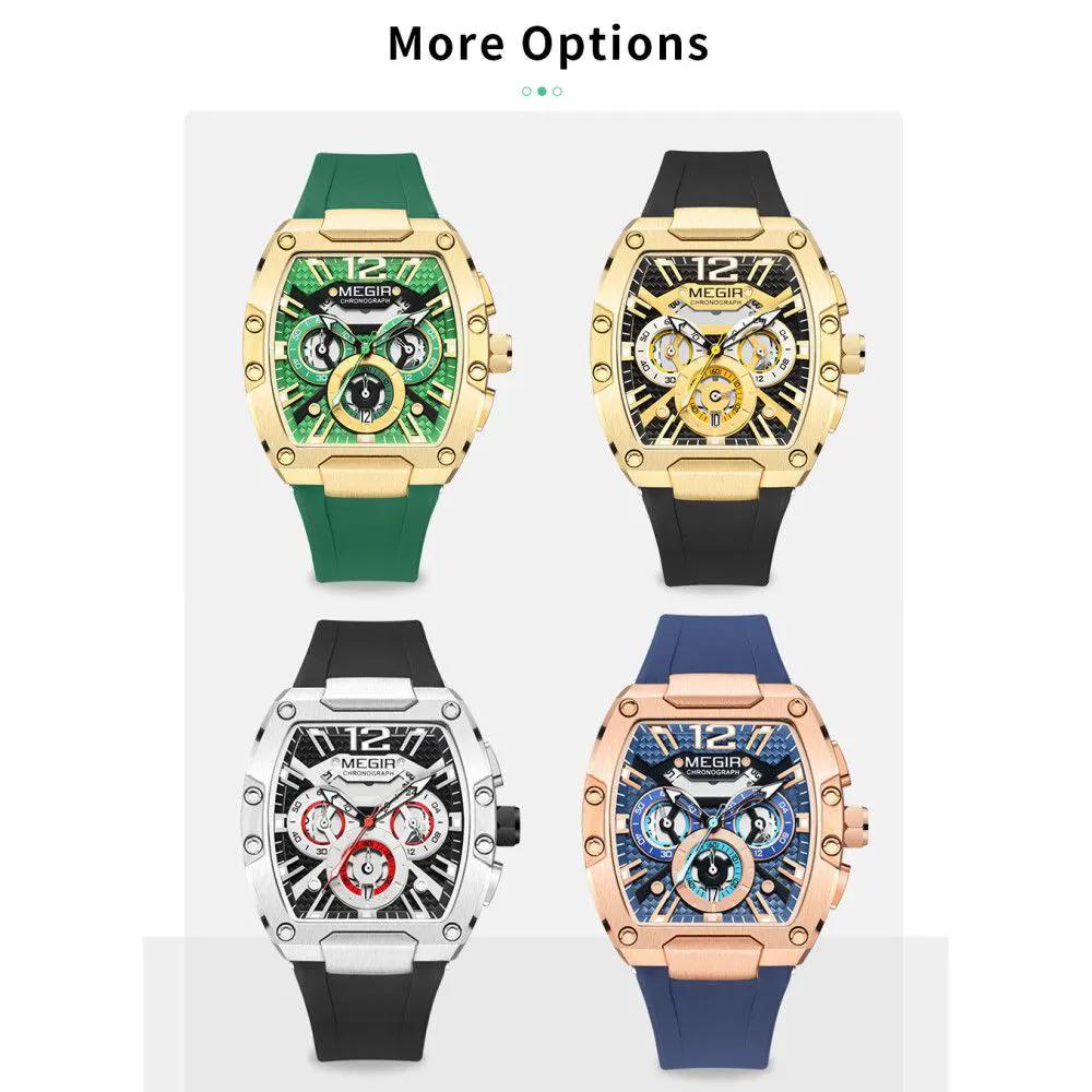 MEGIR Chronograph Luxury Sport Quartz Watch Men Waterproof Luminous Silicone Casual Big Dial Wristwatch Auto Date Reloj Hombre 8112 by MEGIR WATCH GROUP
