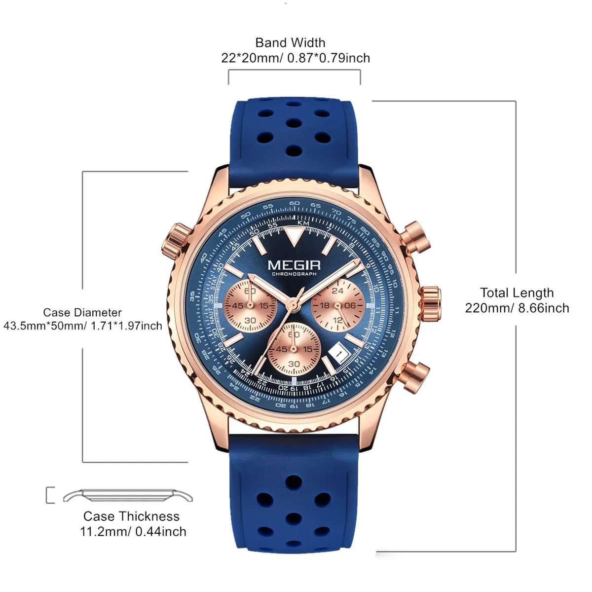 MEGIR Luxury Men Watches Fashion Silicone Band Quartz Military Wristwatch Waterproof Big Dial Male Sport Chronograph with Date Clock 2236 by MEGIR WATCH GROUP