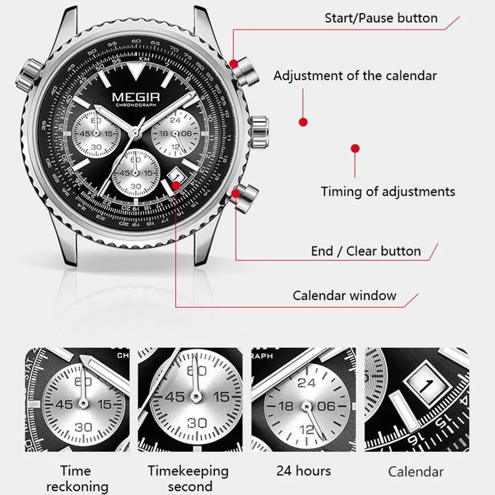 MEGIR Luxury Men Watches Fashion Silicone Band Quartz Military Wristwatch Waterproof Big Dial Male Sport Chronograph with Date Clock 2236 by MEGIR WATCH GROUP