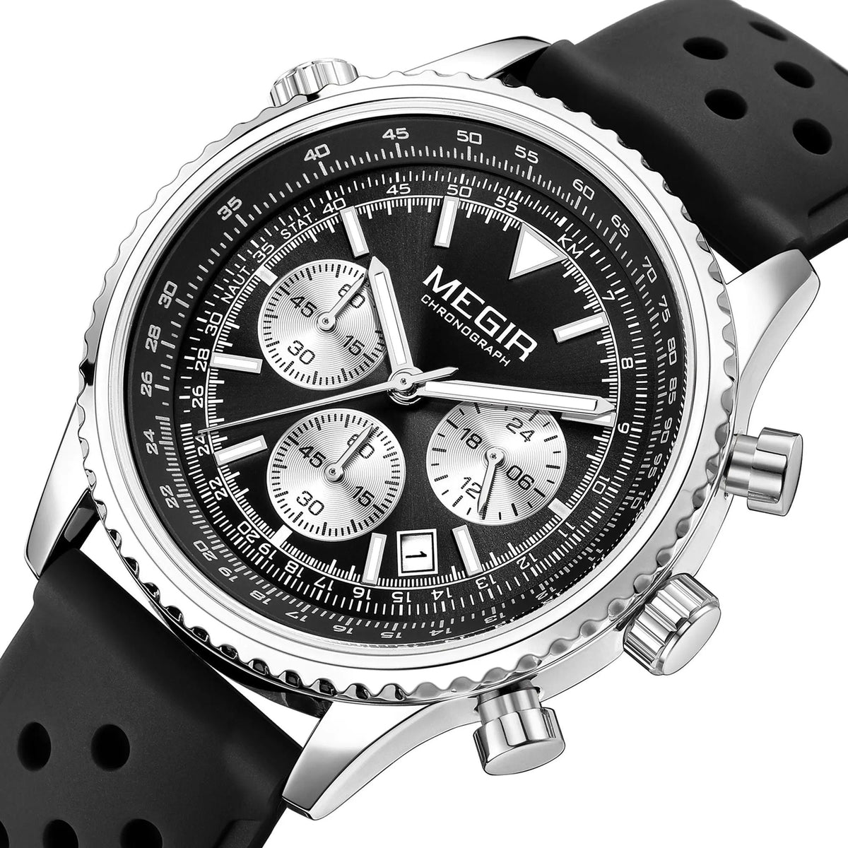 MEGIR Luxury Men Watches Fashion Silicone Band Quartz Military Wristwatch Waterproof Big Dial Male Sport Chronograph with Date Clock 2236 by MEGIR WATCH GROUP