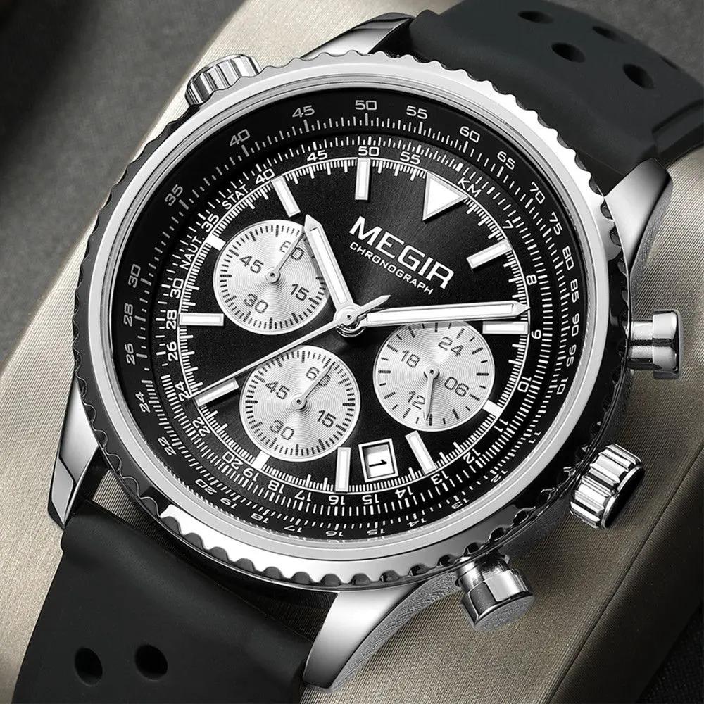 MEGIR Luxury Men Watches Fashion Silicone Band Quartz Military Wristwatch Waterproof Big Dial Male Sport Chronograph with Date Clock 2236 by MEGIR WATCH GROUP
