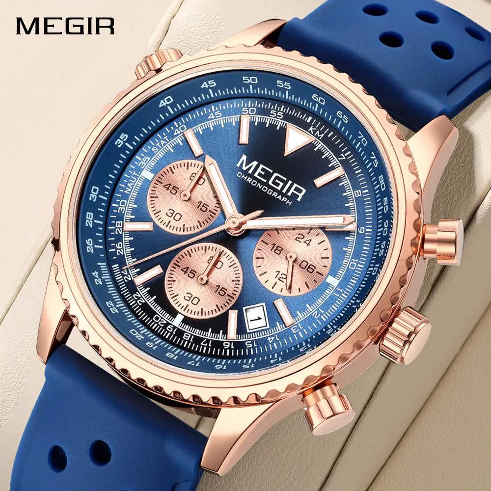 MEGIR Luxury Men Watches Fashion Silicone Band Quartz Military Wristwatch Waterproof Big Dial Male Sport Chronograph with Date Clock 2236 by MEGIR WATCH GROUP
