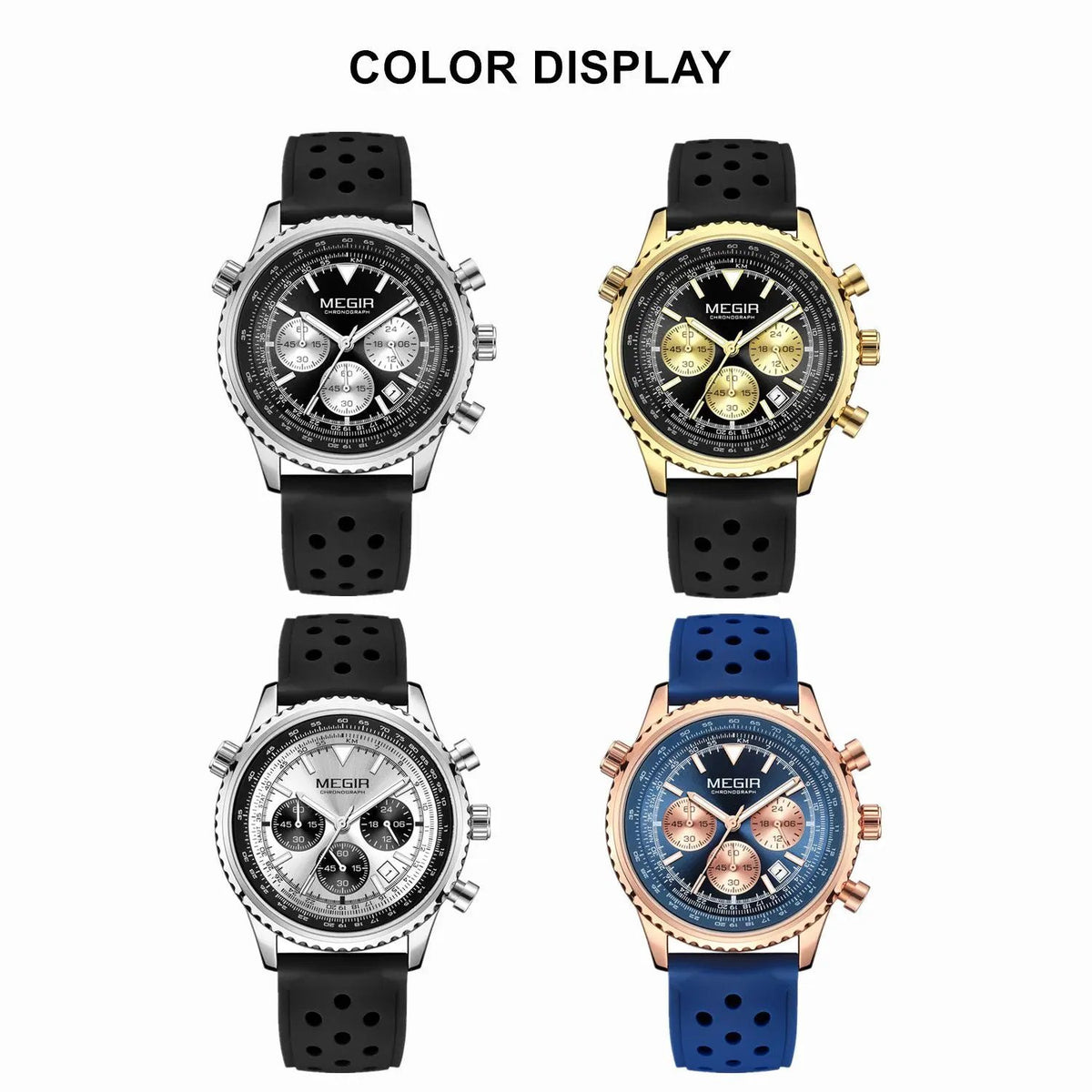 MEGIR Luxury Men Watches Fashion Silicone Band Quartz Military Wristwatch Waterproof Big Dial Male Sport Chronograph with Date Clock 2236 by MEGIR WATCH GROUP