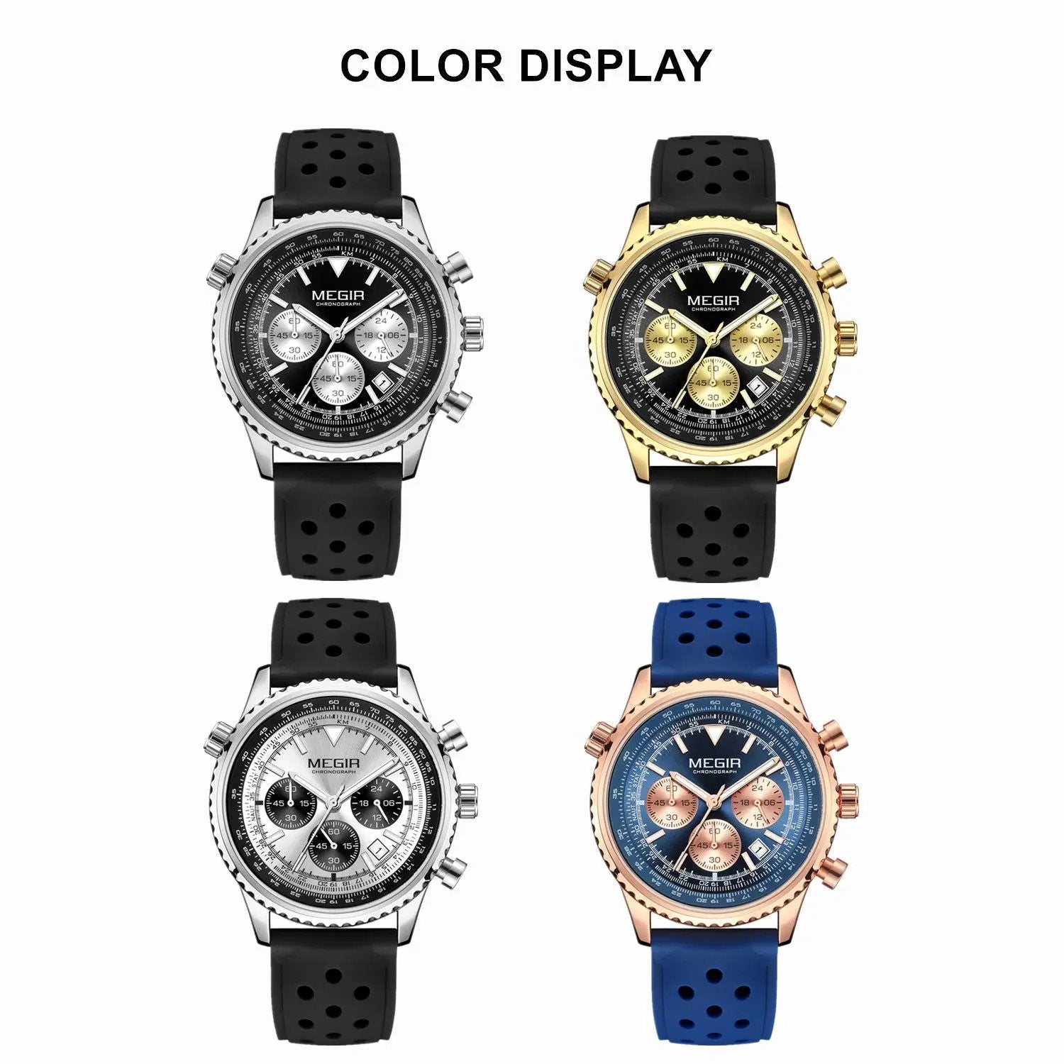 MEGIR Luxury Men Watches Fashion Silicone Band Quartz Military Wristwatch Waterproof Big Dial Male Sport Chronograph with Date Clock 2236 by MEGIR WATCH GROUP