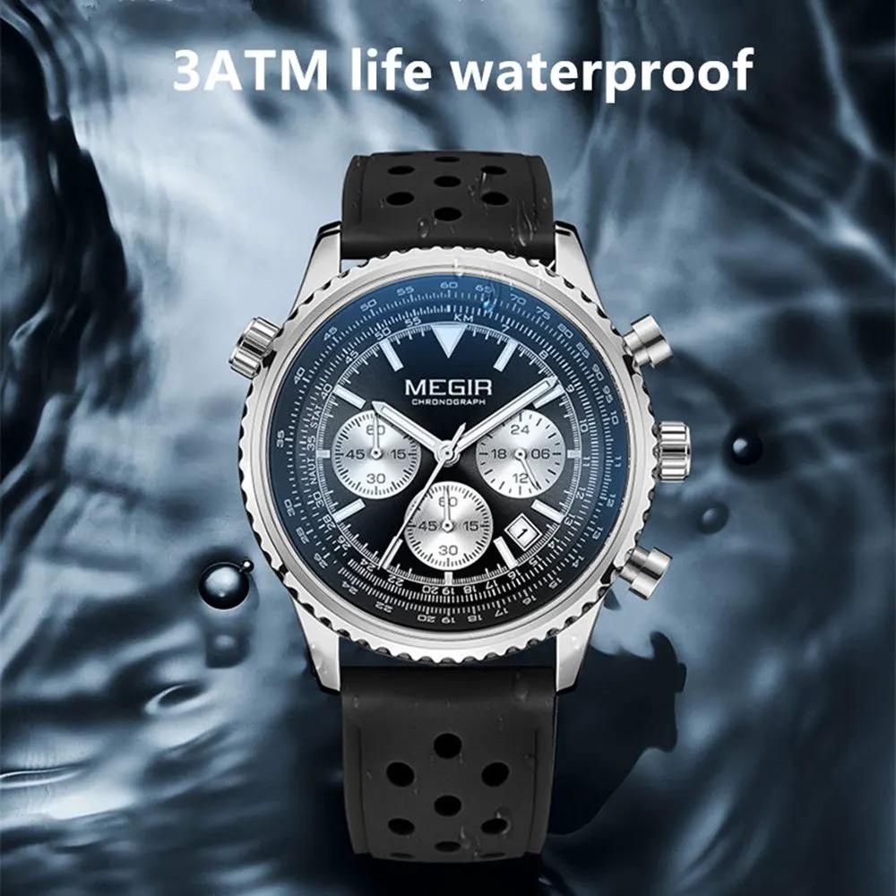 MEGIR Luxury Men Watches Fashion Silicone Band Quartz Military Wristwatch Waterproof Big Dial Male Sport Chronograph with Date Clock 2236 by MEGIR WATCH GROUP