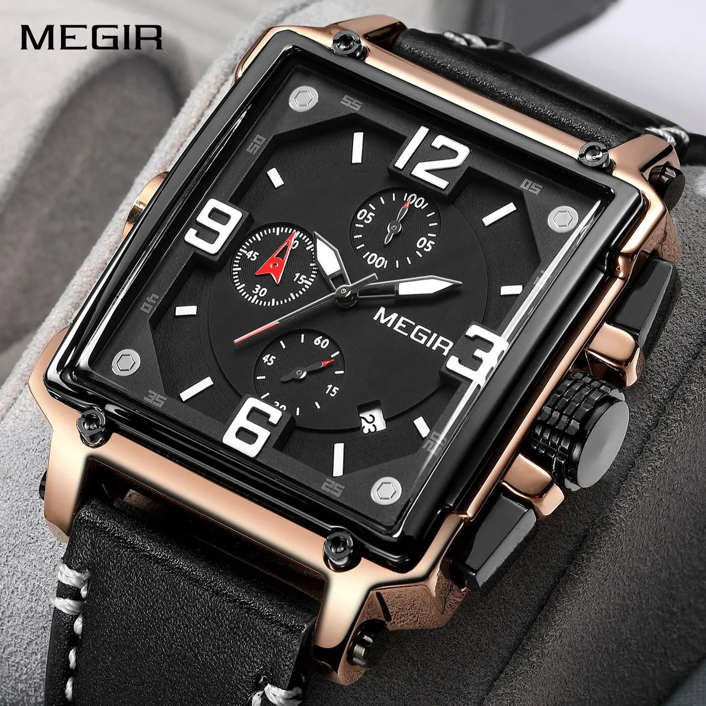 MEGIR Men Watch Top Brand Luxury Chronograph Quartz Watches Clock Waterproof Leather Strap Sport Military Wristwatch Relogio Masculino 2061 by MEGIR WATCH GROUP