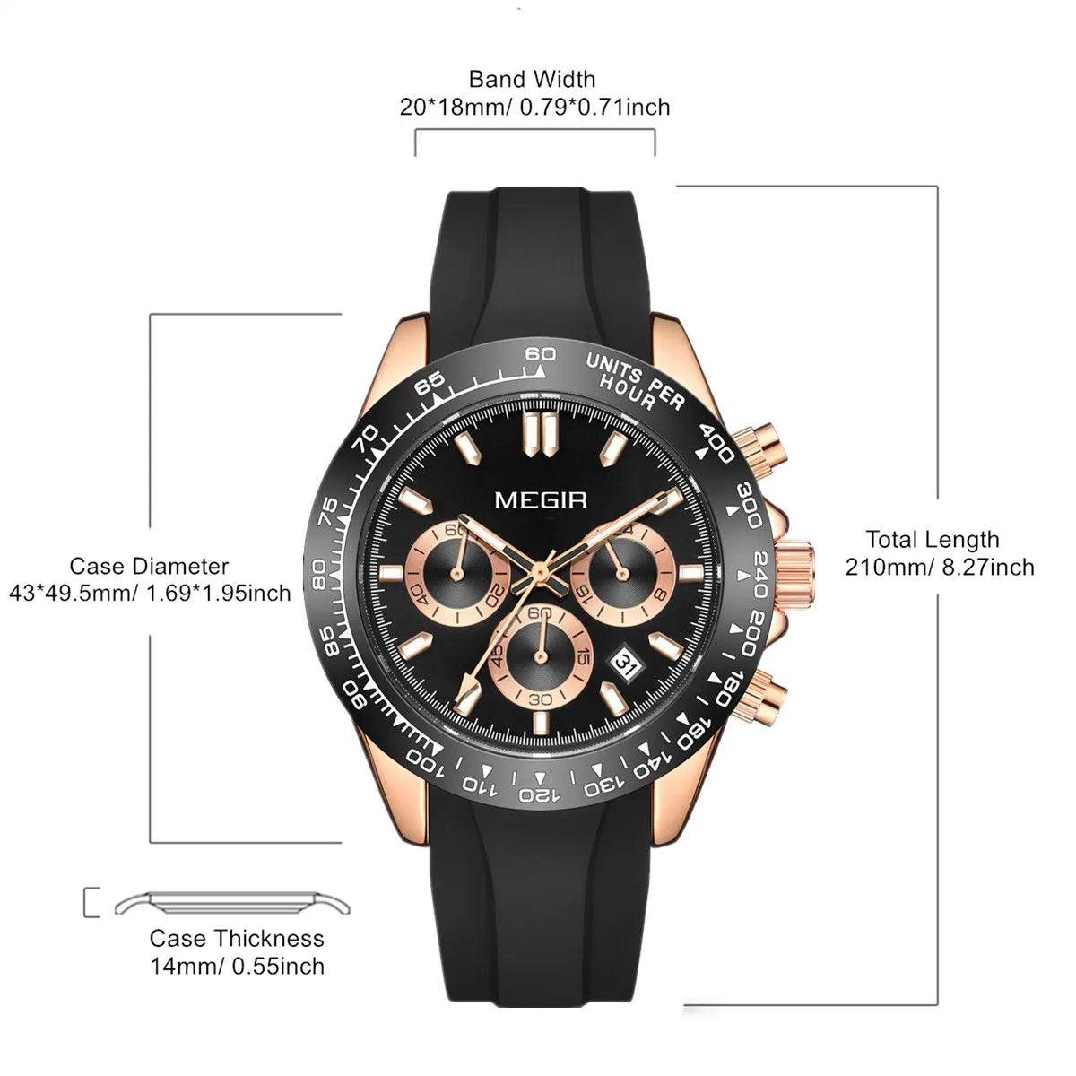 MEGIR Fashion Business Watches for Men Sport Quartz Wristwatch Waterproof Date Clock Chronograph 24-hour Relogio Masculino 8104 by MEGIR WATCH GROUP