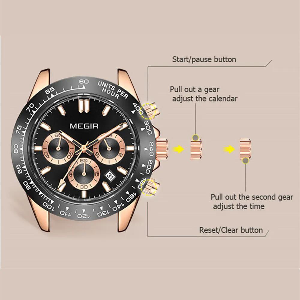 MEGIR Fashion Business Watches for Men Sport Quartz Wristwatch Waterproof Date Clock Chronograph 24-hour Relogio Masculino 8104 by MEGIR WATCH GROUP