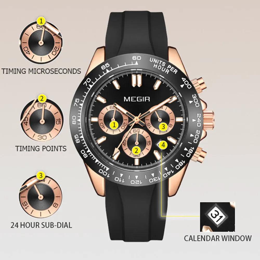 MEGIR Fashion Business Watches for Men Sport Quartz Wristwatch Waterproof Date Clock Chronograph 24-hour Relogio Masculino 8104 by MEGIR WATCH GROUP