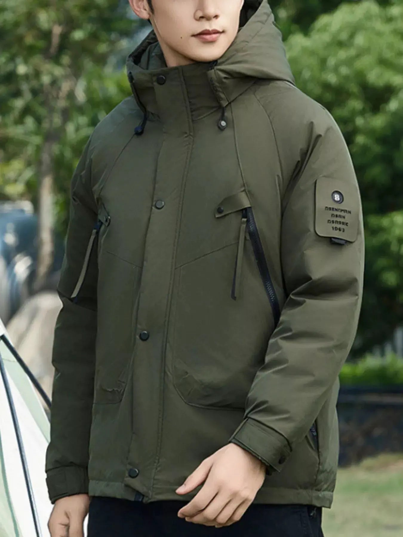 Men's Plus Size Hooded Snap Down Jacket by Partner Label