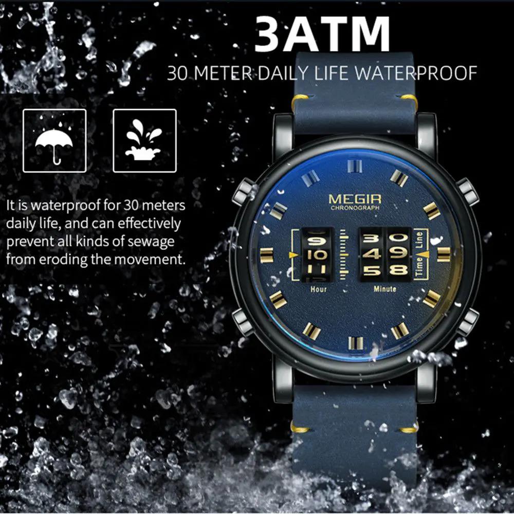 MEGIR Roller Pointer Watches for Men Fashion Luxury Military Sport Watch Leather Strap Quartz Wristwatch Clock Relogio Mascilino 2137 by MEGIR WATCH GROUP
