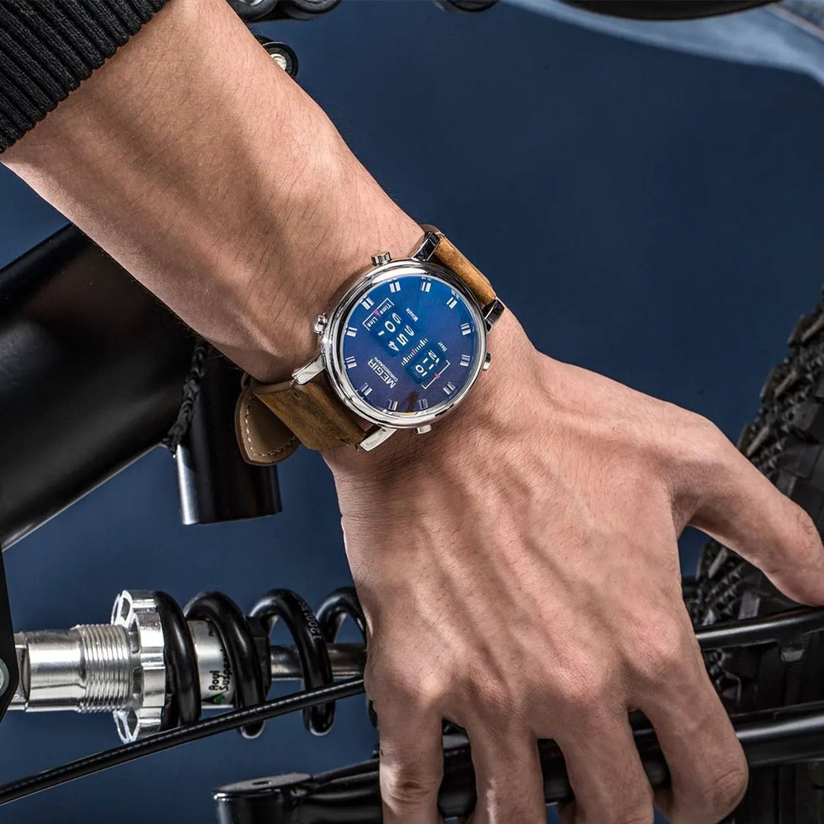 MEGIR Roller Pointer Watches for Men Fashion Luxury Military Sport Watch Leather Strap Quartz Wristwatch Clock Relogio Mascilino 2137 by MEGIR WATCH GROUP