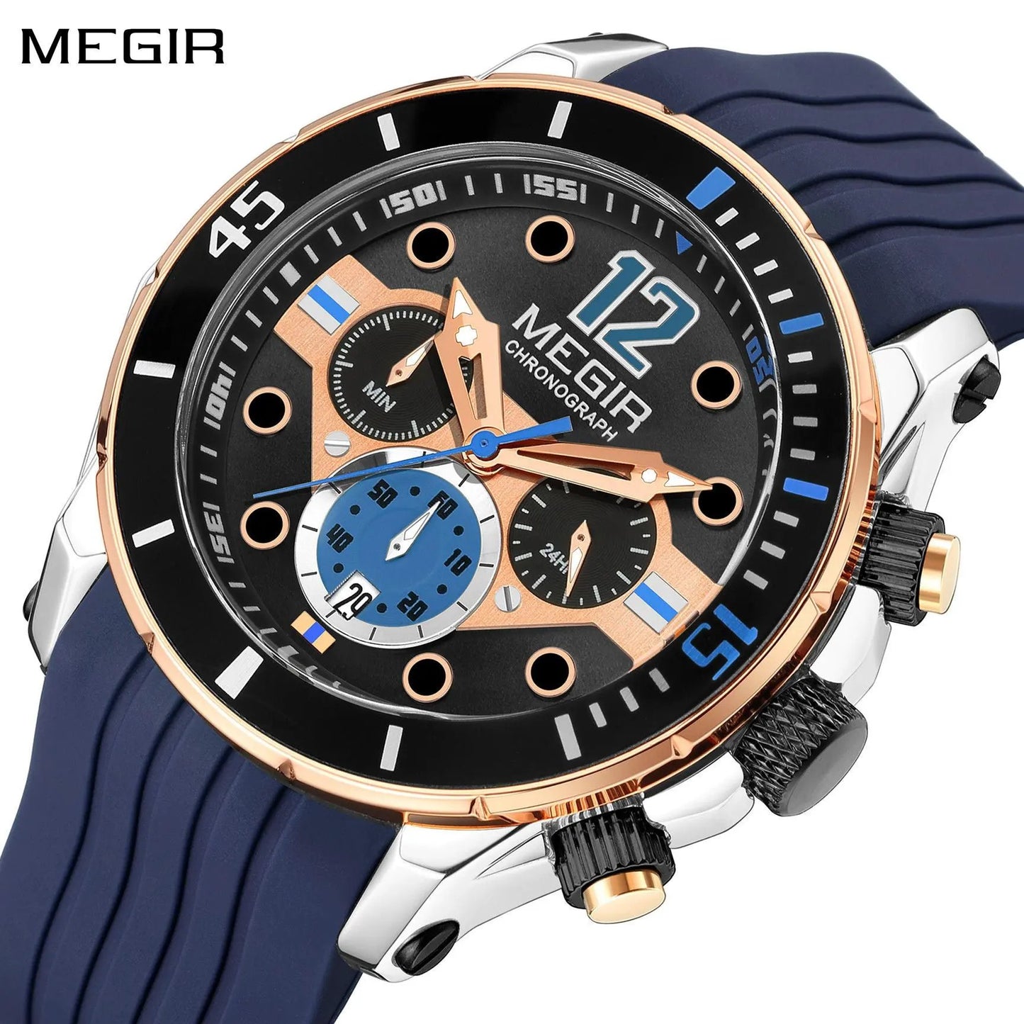 MEGIR Men's Sport Watches Chronograph Silicone Strap Waterproof Calendar Quartz Military Wristwatch Male Clock Relogio Masculino 2206 by MEGIR WATCH GROUP