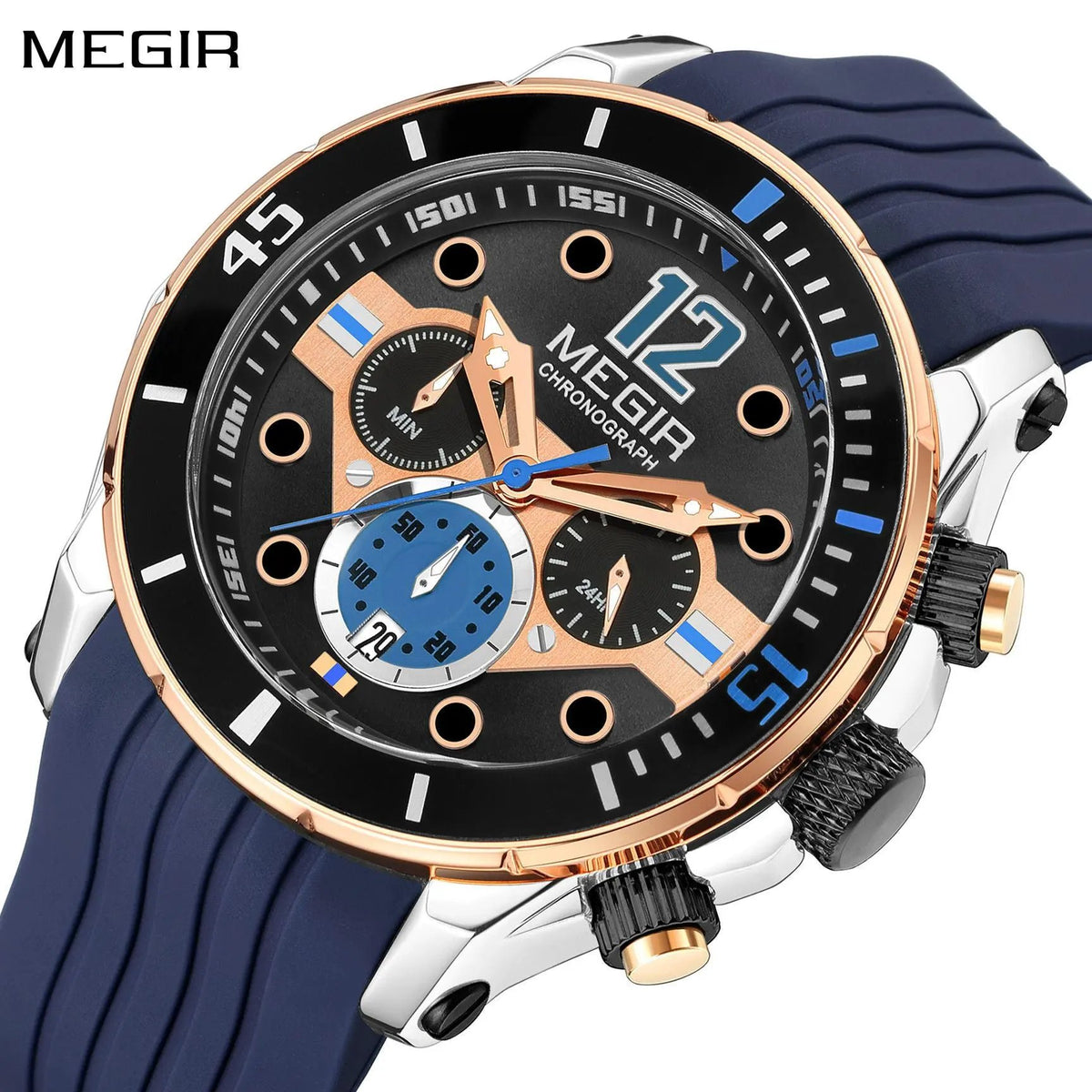 MEGIR Men's Sport Watches Chronograph Silicone Strap Waterproof Calendar Quartz Military Wristwatch Male Clock Relogio Masculino 2206 by MEGIR WATCH GROUP